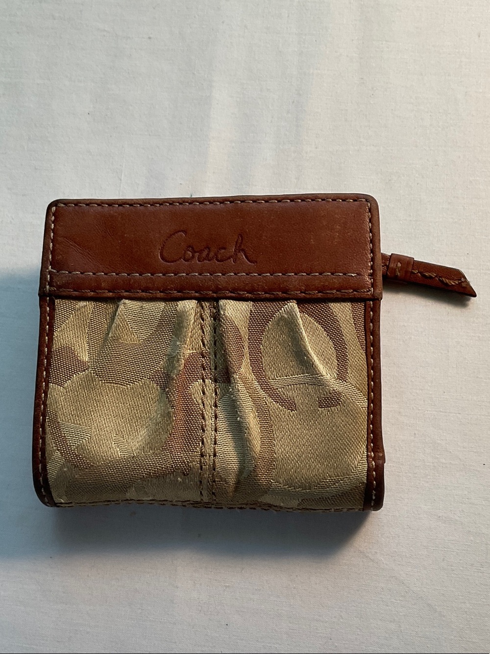 Coach Brown Signature Canvas Card Holder with Leather Trim